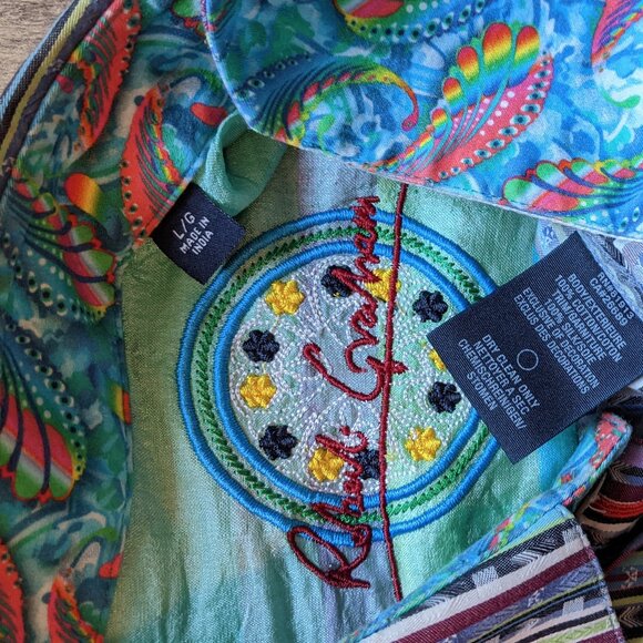 Robert Graham Stripe Shirt Green Blue Purple with Paisley Flip Cuffs - Picture 4 of 7